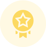 Yellow star medal on circular beige background.